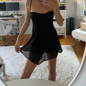 Urban Outfitters Black Lace Mesh Slip Dress